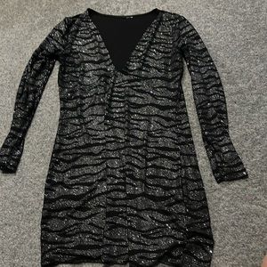 H&M reversible front or back gorgeous sparkly black zebra print mini dress